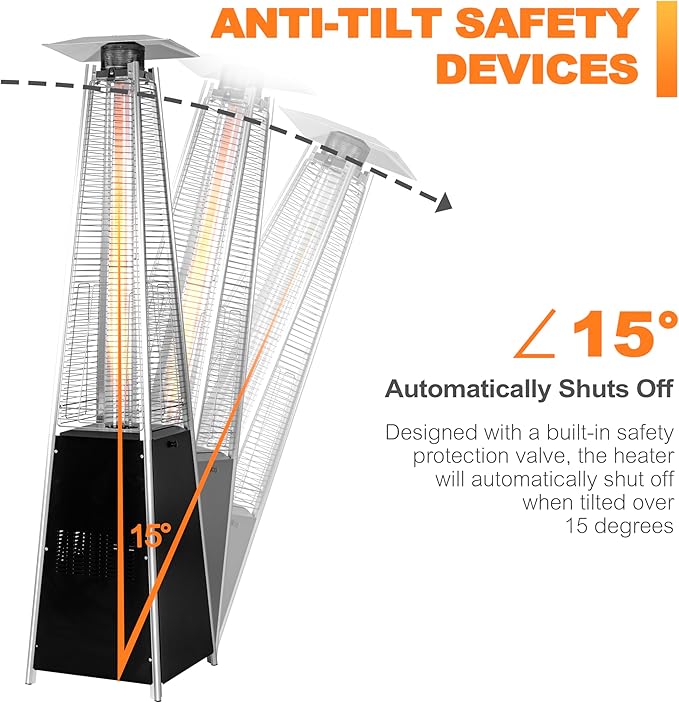 Nuu Garden Outdoor Propane Patio Heater, 48,000 BTU Pyramid Outdoor Heater with Wheels, Hammered Bronze Tower Portable Heater with Quartz Glass Tube, Black