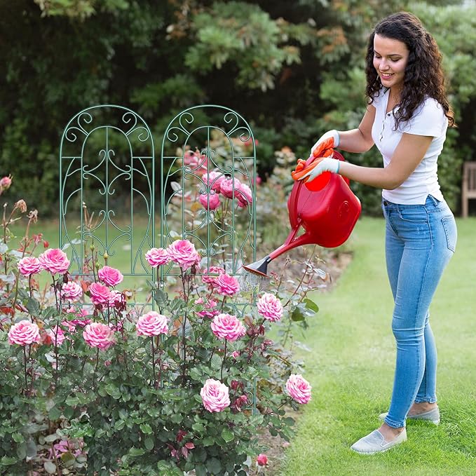 SUNYRISY 4Pack Metal Garden Trellis for Climbing Plants Outdoor, Metal Plant Trellis for Flowers Tomato Cucumber Rose Vegetable Support Garden Decoration, Green