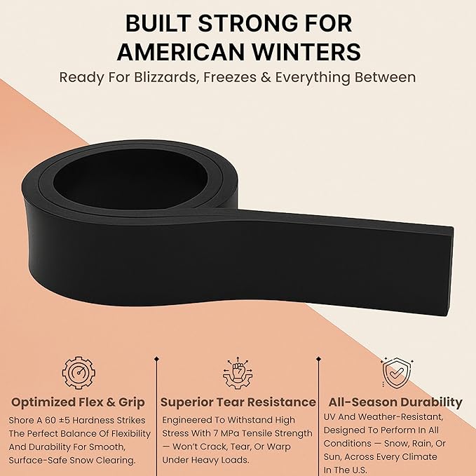 Simond Store- Rubber Cutting Edge for Snow Plow –Heavy Duty 60" x 4" x 0.75" Snow Plow Deflector Smooth & Surface-Safe Snow Clearing - Fit for ATV Tractors, Skid Steers & UTVs Snow Pusher Cutting Edge