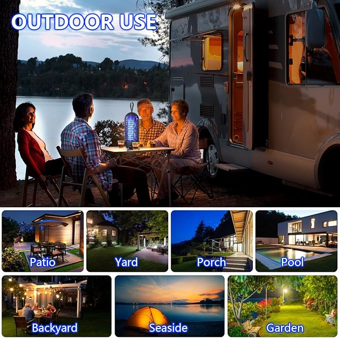 Bug Zapper Outdoor Rechargeable 2 in 1 Wireless Mosquito Killer Lamp 2500mAh Bug Zapper Electric Trap Ideal Fly Zapper Indoor for Patio, Home, Backyard, Yard, Garden, Campsite (Black) 1