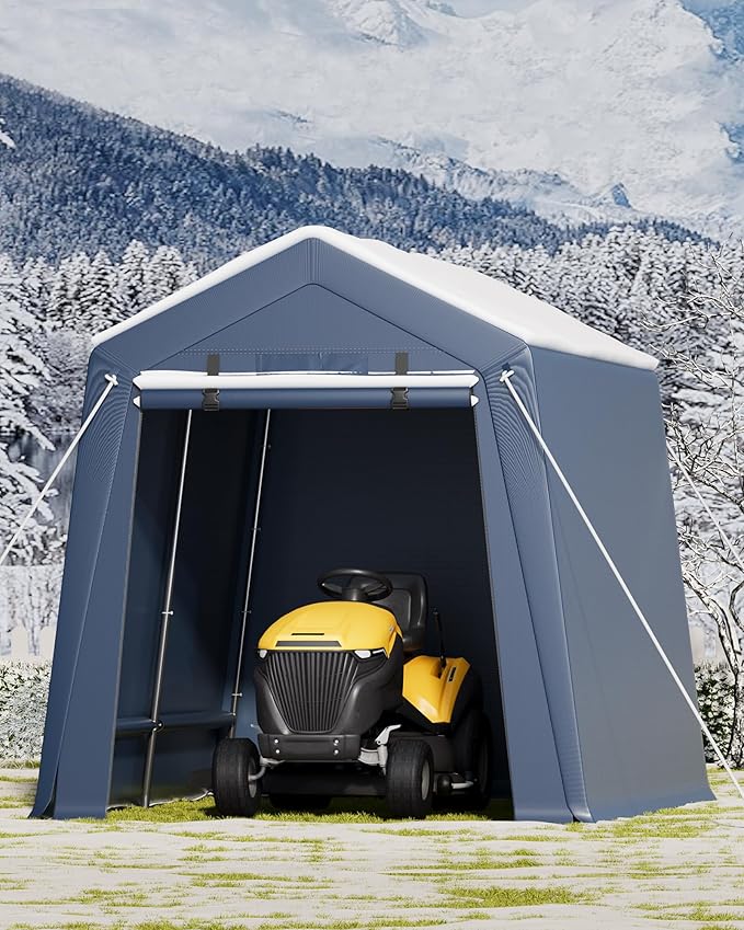 7x12 FT Outdoor Portable Storage Shelter Shed,Heavy Duty Waterproof Tarp,Motorcycle Garage with Roll-up Zipper Door,Storage Tent for Motorcycle Bike Wood Tool Lawn Mower,Gray