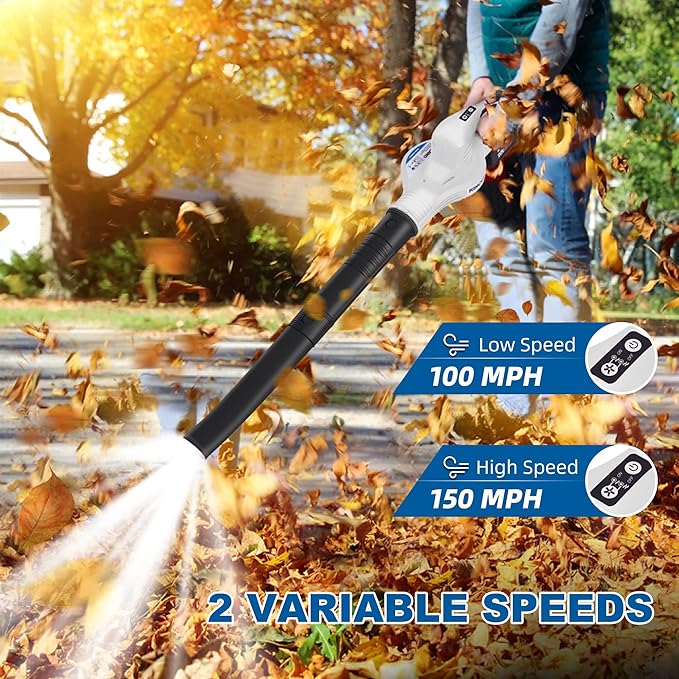 Leaf Blower Cordless, 20V Electric Cordless Leaf Blower with 4000mAh Battery and Charger, 2 Speed Modes, Lightweight Battery Powered Leaf Blowers for Lawn Care, Patio, Blowing Leaves and Snow