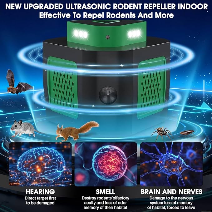 2 Packs Rodent Repellent Ultrasonic Pest Repeller Plug in for Home, 360°Mice Traps for House Indoor, Upgraded Mouse Repellent with Flashing Light for Basement Attic Garage Warehouse