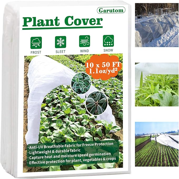 Plant Covers Freeze Protection 10ft x 50ft 1.1 oz Frost Cloth Plant Freeze Protection, Frost Blankets for Outdoor Plants Winter or Floating Row Covers Shade Cloth for Gardens, Vegetables