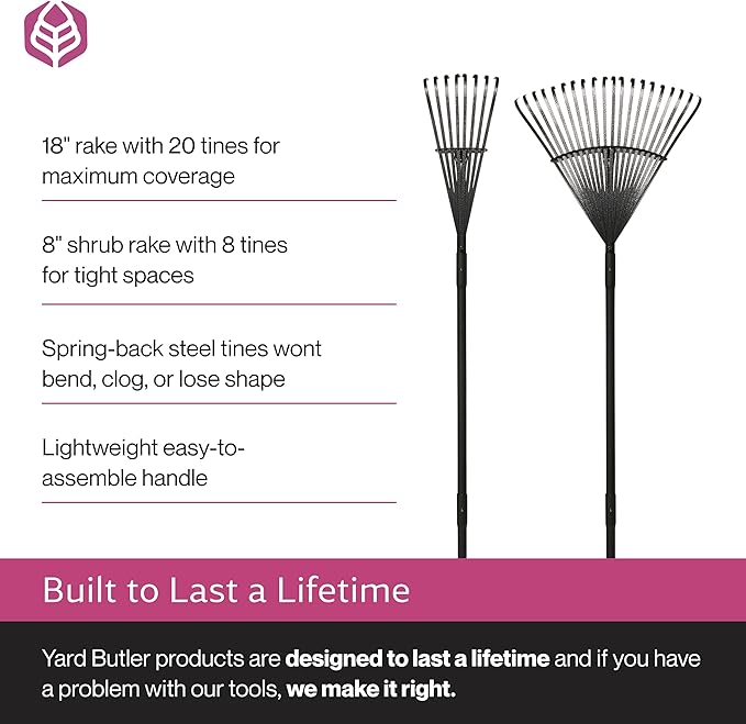 Yard Butler World’s Greatest Rakes | Heavy Duty All Steel Rake with Ergonomic Garden Claw, Free-Floating Tines & Long Metal Handle – Lawn, Yard, Bed, Landscape for Leaves, Grass & Debris,, Bundle Pack
