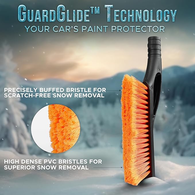 EcoNour 27" Aluminum Snow Brush with Ice Scrapers for Car Windshield and Window | Car Snow Scraper and Brush with Ergonomic Foam Grip Winter Accessories (Orange)