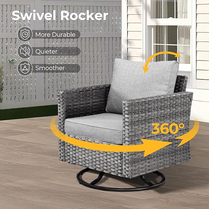 HOOOWOOO 10 Piece Patio Sectional Furniture Set with Fire Pit Table,Modern Wicker Outdoor Conversation Sofa Sets,Weather Resistant Modular L Shaped Outside Couch Swivel Chair Set(Charcoal Grey)