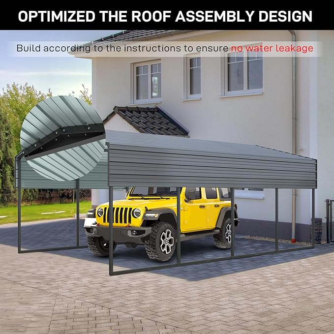 Outvita Heavy Duty Outdoor Carport Canopy, 12x20FT Metal Carport Kit with Galvanized Steel Roof, Garage Shelter for Cars, Boats, Pickup Trucks, Events, Party