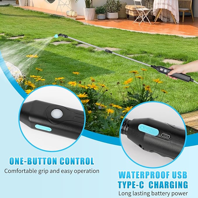 Battery Powered Sprayer 1.35 Gallon, Electric Garden Sprayer with 3 Mist Nozzles,Retractable Wand, Adjustable Strap for Lawn, Garden, Yard (White)