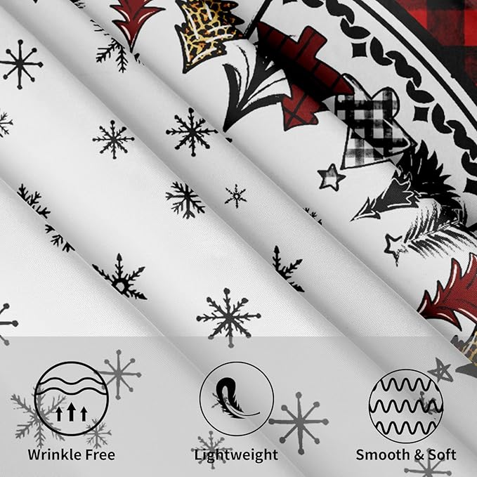 Christmas Round Tablecloth 60 Inch,Rustic Snow Xmas Pine Trees Buffalo Plaid Farmhouse Reusable Wipable Table Cover for Kitchen Party Picnic Dinner Winter Holiday Table Decor