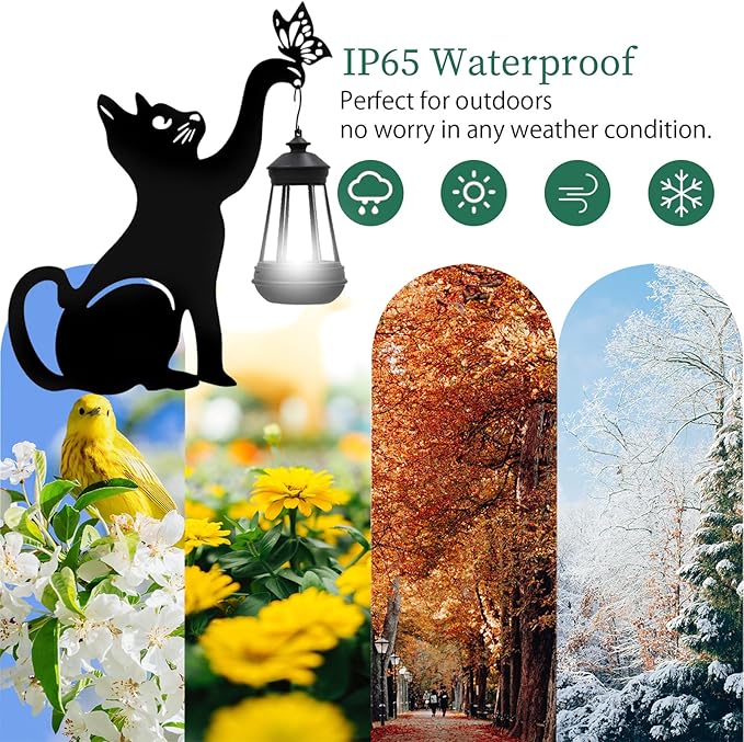 Black Cat Halloween Decorations Outdoor - Solar Lights Outdoor Garden Decor Stake with Butterfly Decorative Metal Housewarming Ornament for Yard Pathway Lawn Patio – Unique Gift Ideas for Christmas