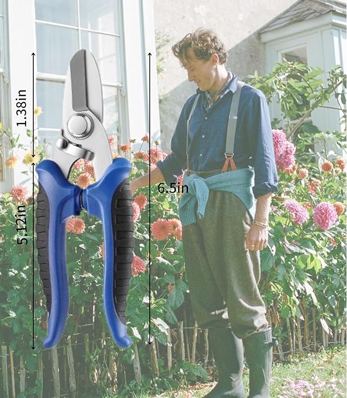 Professional Garden Scissors, 6.5 Inch Heavy Duty Pruning Shears, Blue and Black Comfort Grip