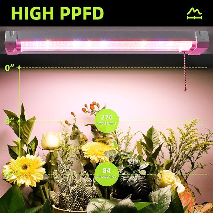 Hlite 4 Pack 16inch Adjustable Full Spectrum Plant Growing Lamps- Linkable Grow Lights for Indoor Plants Plug and Hanging Design with On/Off Switch Hanging Grow Light from Seedling to Flowering,White