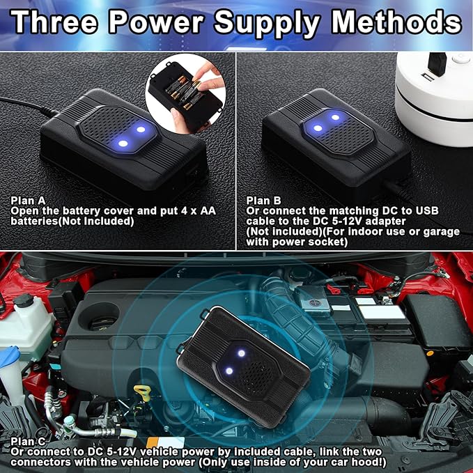 Qualirey 9 Pcs Under Hood Rodent Car Repeller Battery Operated Ultra Sonic Rat Rodent Electronic Repellent with Strobe Light Pest Car Prevention Keep Animal Mice Out of Engines Garage