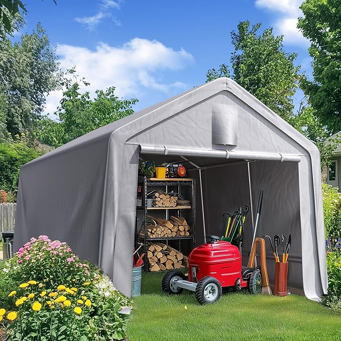Quictent Heavy Duty 10x15FT Carport Shelter with Roll-Up Mesh Windows & Reinforced Frame, Portable Garage Canopy for Motorcycle Storage, Outdoor Equipment, Patio Furniture Cover - Silver Gray