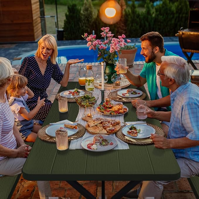 YITAHOME 6ft Outdoor Picnic Table with Wood-Like Tabletop, Sturdy Steel Frame and Umbrella Opening, Heavy Duty Picnic Table Ideal for Yard, Patio, Lawn Gatherings, Green