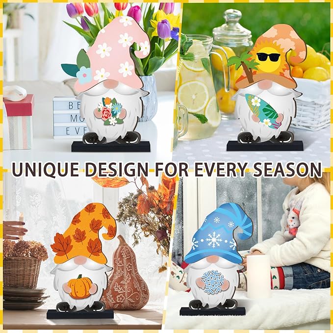 Blulu Interchangeable Wooden Gnome Decor DIY Holiday Seasonal Fall Gnomes Halloween Tiered Tray Decoration with Magnet Pieces Halloween Welcome Sign for Holiday Decorations(Fresh)