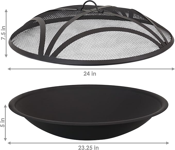 Sunnydaze 23-Inch Replacement Steel Fire Pit Bowl with Round Spark Screen - High-Temperature Painted Finish