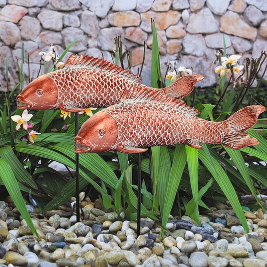 Garden Statues Koi Fish Decor, Garden Fish Pond Statues, Set of 2 Antique Copper Koi Art Sculptures for Outdoors Patio Backyard Lawn Yard Decoration, Japanese Garden Decor, Best Gifts