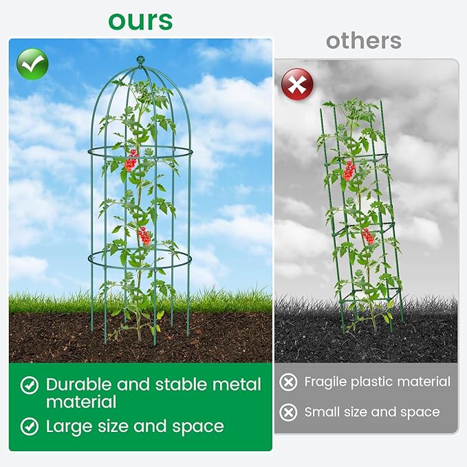 SUNYRISY Metal Garden Arch Trellis for Climbing Plants Outdoor, 15.7" x 31.5" Tomato Cage Obelisk Trellis for Flowers Cucumber Rose Vegetable Support