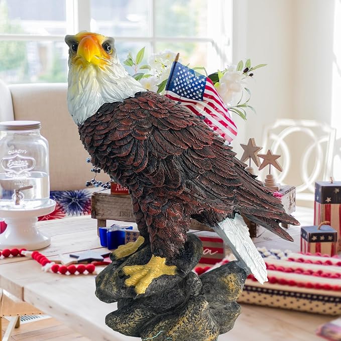 American Eagle Statue Bald Eagle - Large Hand-Painted Resin Garden Sculptures & Statues Outdoor Bird Figurines, Majestic American Freedom 4th of July, Decor for Indoor, Patio, Office, 11⅘"