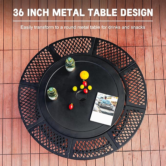 36 Inch Fire Pit with 2 Cooking Grills,Outdoor Wood Burning BBQ Firepit with Lid, 3-in-1 Outdoor Fire Pit for Backyard Deck Bonfire Patio Picnic(Black)