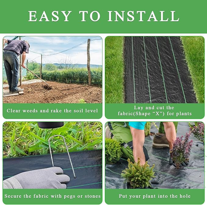 6ftx300ft Weed Barrier Landscape Fabric Heavy Duty, Weed Gardening Ground Cover Mat, Weed Control Garden Cloth, Woven Geotextile Fabric for Underlayment, Commercial Driveway Fabric, Black