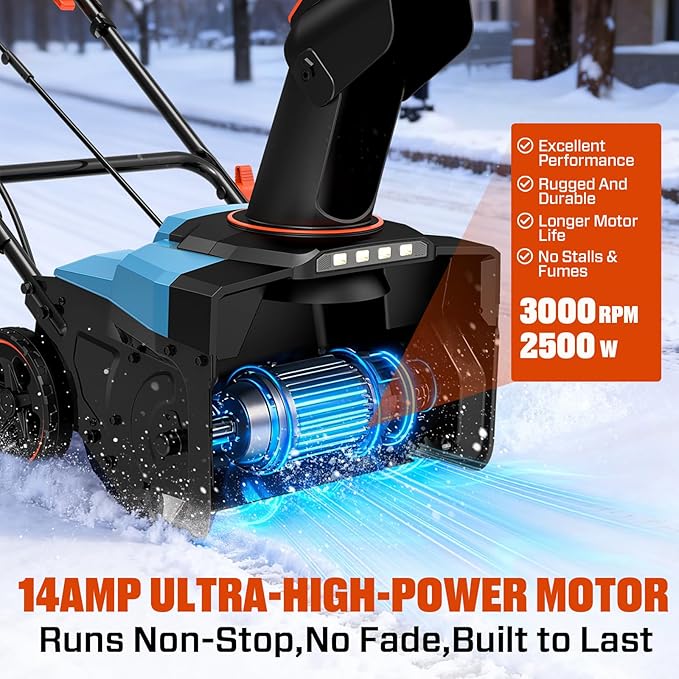 SENIX Electric Snow Blower,18 Inch Snow Thrower, Corded Snow Blower with 8-Inch Clearing Depth, 500lbs/min, 33ft Max Throw Distance, 15Amp 1700 Watt Motor, 4 LED Lights (STE14-M)
