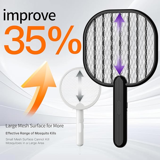 Electric Fly Swatter Bug Zapper Racket, 3500V Mosquito Killer with USB Rechargeable Flies Killer Pest Control Mosquito Zapper and Insect Catcher Racket for Indoor Home Backyard Patio Outdoor Camping
