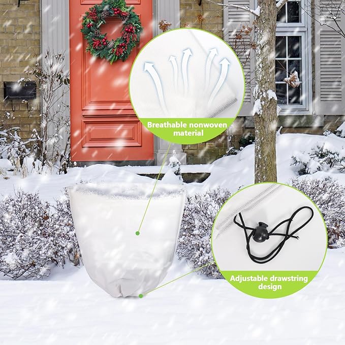 Svepndic 4 PCS Winter Plant Covers Freeze Protection,39X39 Reusable Plant Protector Bag with Drawstring,Winter Plants Jacket Warm Shrubs Cover Blanket Frost Protection for Outdoor Garden Plants