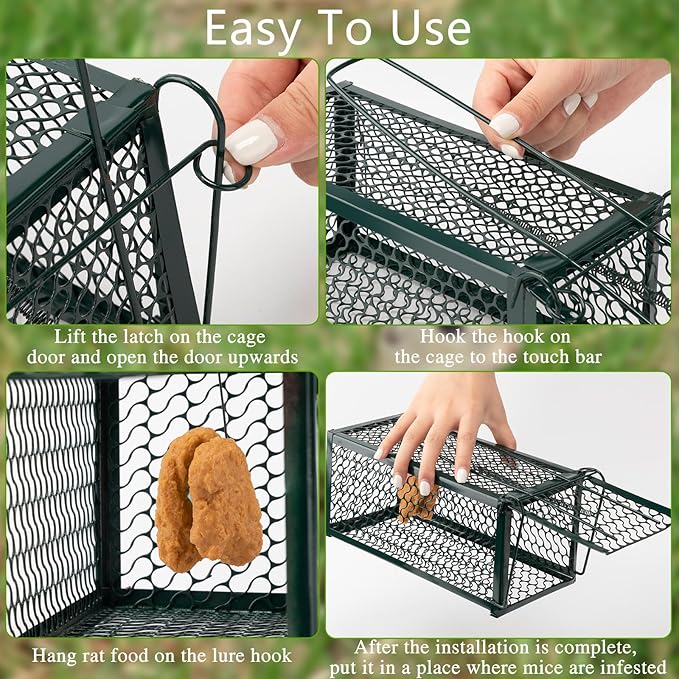 Qualirey 4 Pcs Humane Rat Trap Chipmunk Rodent Mouse Squirrel Trap Small Live Animal Mouse Voles Hamsters Live Cage Rat Cage for Mice Easy to Catch and Release (Green)