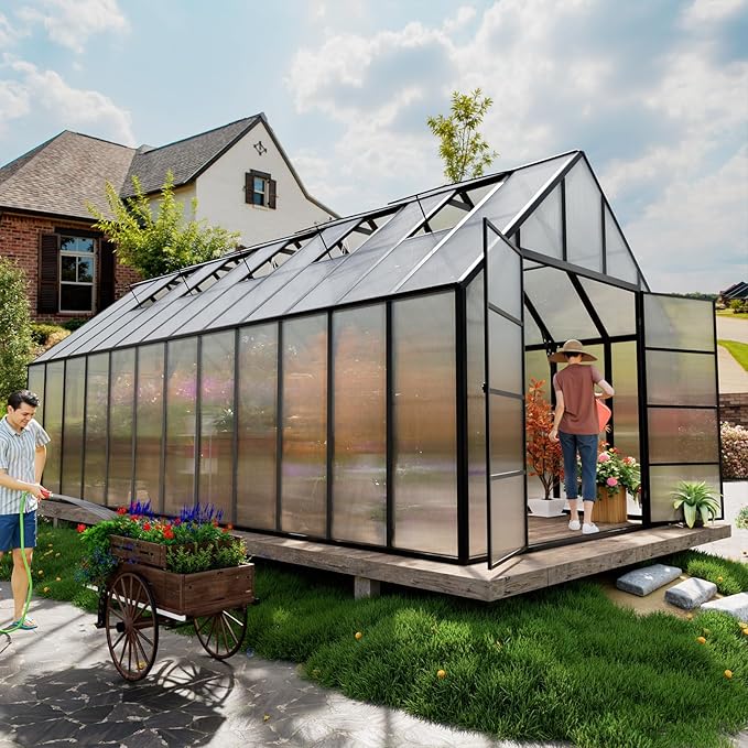 10'x10'x20' Snap-Together Greenhouse - Easy 3-Way Connectors, Heavy-Duty Aluminum Frame, Wind/Snow Resistant for Gardening/Urban Farming, Includes Sliding Door & Ventilation Windows