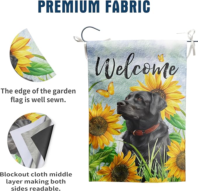 Sunflower Black Lab Garden Flag Summer Spring Garden Flags for Outside Floral Labrador Dog Yard Flag Small Outdoor Welcome Flags 12x18 Double Sided