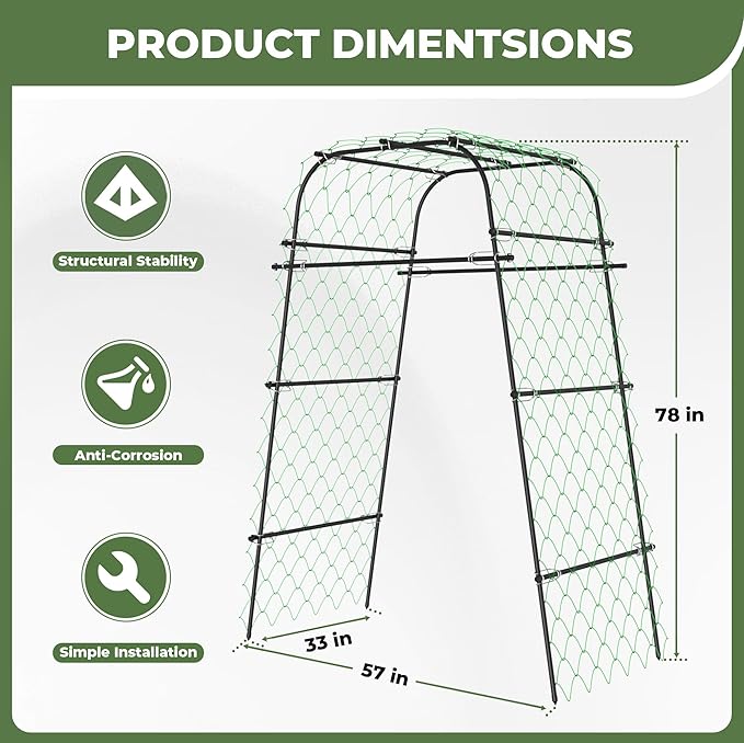 Garden Arch Plant Trellis for Climbing Plants Outdoor, Cucumber Trellis for Raised Bed, Grape Metal,Arbor Trellis Plant Support Flower Vegetables,Tomato Black,6.7FT Rust-Proof