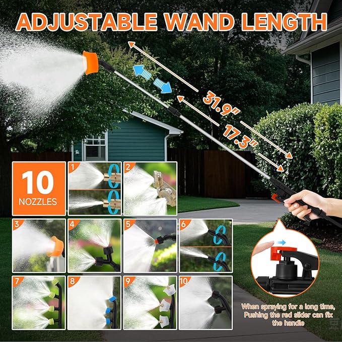 6.6 Gallon Battery Powered Sprayer, Portable Sprayer with Wheels,0-94 PSI,12V 8Ah Battery,Adjustable HD Wand and 10 Nozzles for Weeding, Spraying, Cleaning