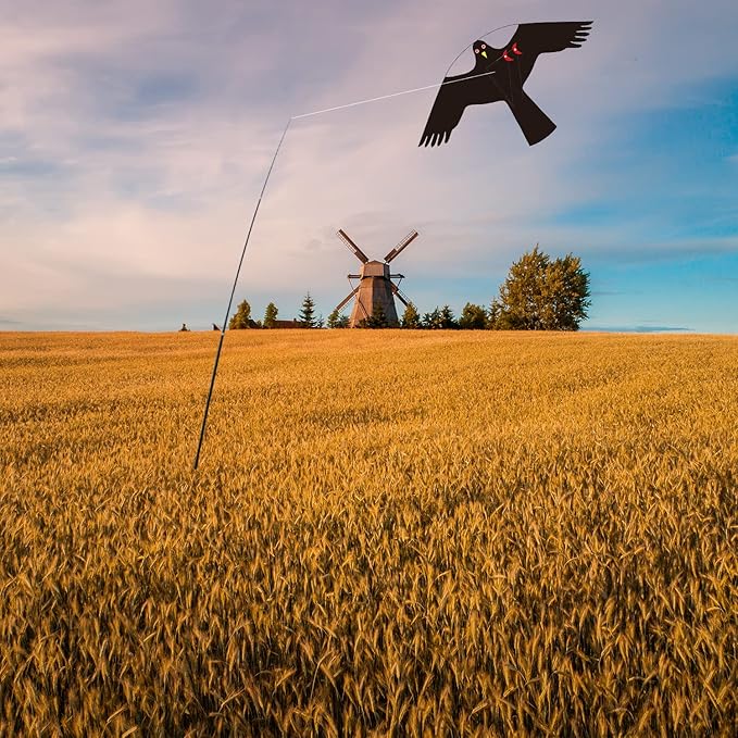 Bird Hawk Flying Kite with Pole Crops Farm Protector Bird Scarer Flying Kite with 4m Pole-Style C