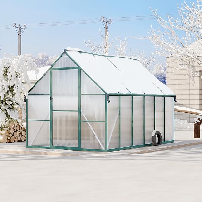 8'X12' Aluminum-Framed Polycarbonate Greenhouse, Heavy Duty Polycarbonate Greenhouse with Quick Setup Structure and Roof Vent, Large Enhanced Aluminum Greenhouses Kit for Outdoors