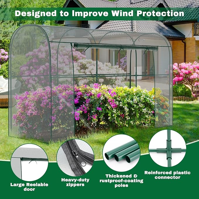 Crop Cages for Garden Plant, 9.8x3.3x6 Ft Plant Protection Netting Tent with Zippered Door, Raised Bed Cover, Garden Bed Cover with Frame, Wind-Resistant Plant Cages for Outdoor Plants