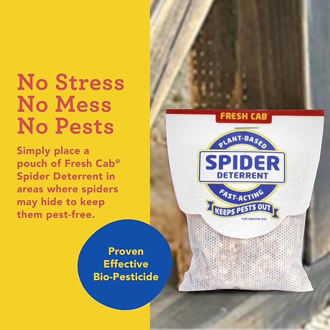 Fresh Cab Spiders Deterrent - Indoor Botanical Pest Deterrent - Safe for Kids & Pets When Used as Directed - Made with Rosemary Essential Oil - 4-Pack