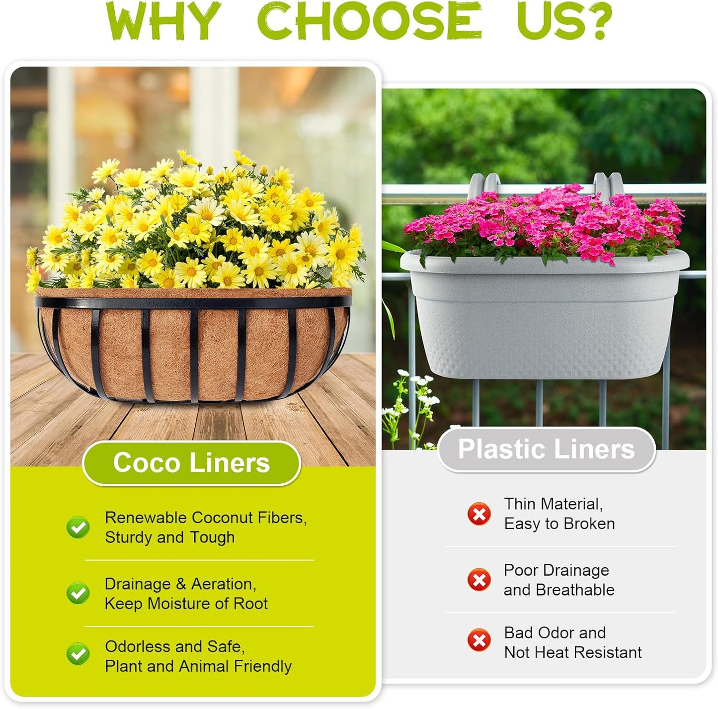 Riare 2 Pack 30 Inch Trough Coco Coir Liners for Planters, Pre-Formed Coconut Coir Replacement Liner Natural Coco Fiber Window Box Liners for Wall Planter, Window Basket Deck Railing Planter