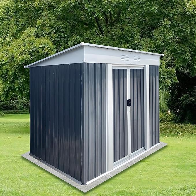 Ball & Cast 6x4FT Outdoor Storage Shed with Punched Vents,Heavy Duty Metal Sheds with Sliding Doors & Padlock,Waterproof Tool Sheds for Garden,Backyard,Lawn,Easy to Assemble,Grey