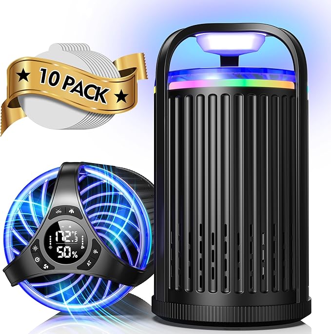 Fly Trap Indoor, 3 in 1 Fruit Fly Traps for Indoors Gnat Traps for House Indoor, Smart Flying Insect Trap Bugs Light Mosquito Catcher with 10 Refills, Ideal for Kitchen, Graden, RV, Office - Black