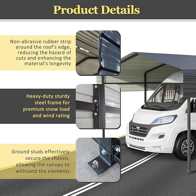 13x20 FT Carport with Metal Roof, Heavy Duty Metal Carport Canopy, Garage Car Shelter Shade for Outdoor, Car, Truck, Gray