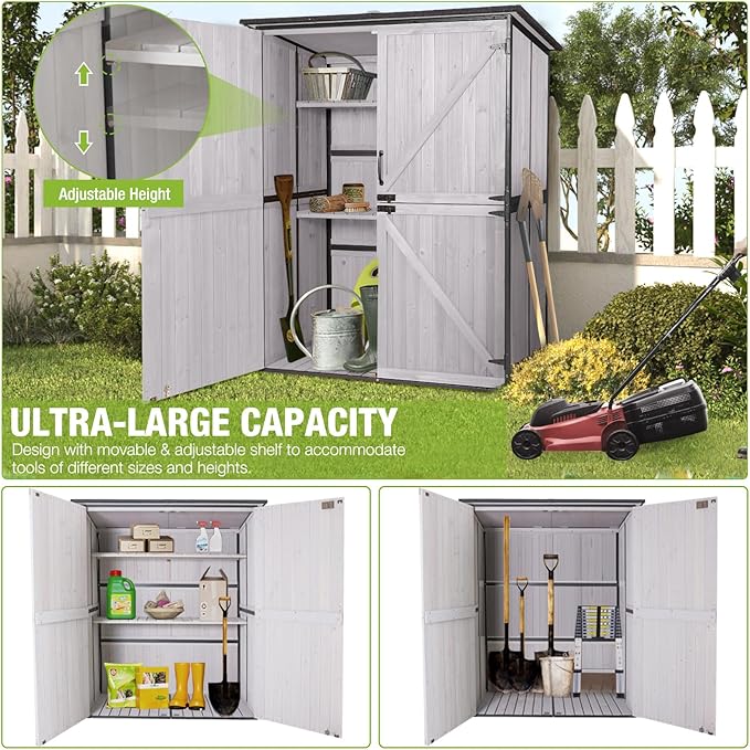 Outdoor Cabinet Storage Shed with Metal Frame Large Wooden Garden Shed Tool House with Floor,Door & Lock for Backyard Use