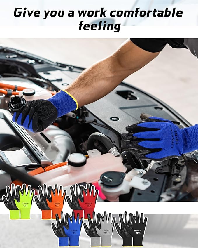 Maxcheck 54 Pairs PU Coated Gloves Bulk, Reusable Rubber Safety Gloves for Men Women Work Warehouse, Mechanic, Woodworking