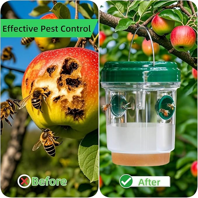 3 Pack Wasp Traps Outdoor Hanging, Solar Bee Trap for Outside with LED Light, Wasp Repellent, Bee Killer, Hornet Deterrent, Yellow Jacket Catcher, Reusable for Garden, Orchard, Indoor