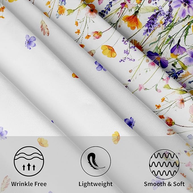 Giwawa Watercolor Wildflowers Round Tablecloth 60 Inch,Purple Lavender Orange Poppy Floral Reusable Washable Polyester Table Cover for Seasonal Indoor Outdoor Dining Party Picnic Decor