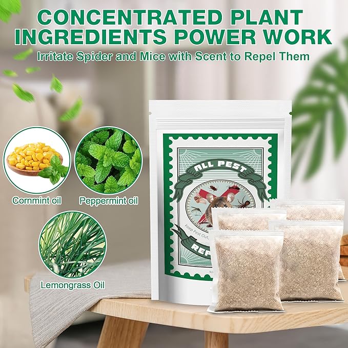 12 Pcs Peppermint Spider Repellent Indoor, Effective Spider Repellent for Indoor Outdoor, Spider Deterrent to Keep Spider, Rodent, Roaches Away from House Basement Garage Attic Human & Pet Safe