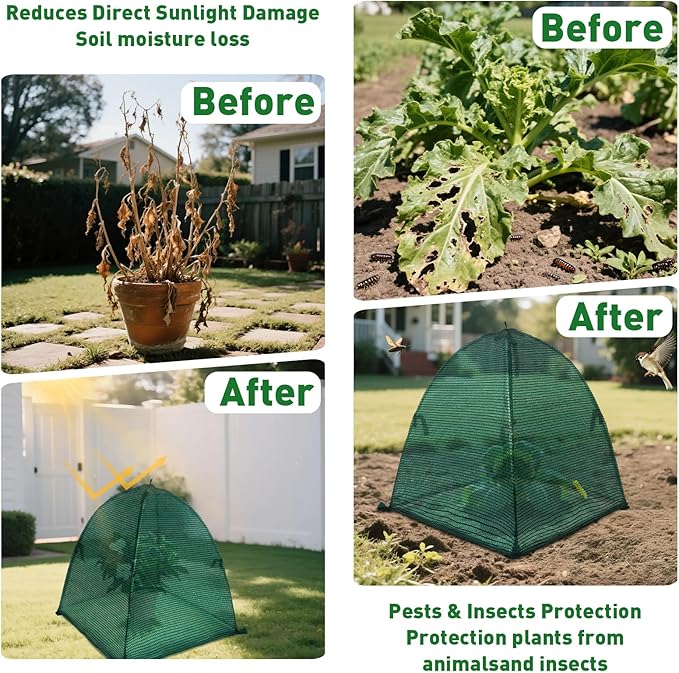 2Pack Plant Shade Tent, 23.6"x23.6"x23.6" Garden Mesh Plant Cover for Sun and Insect Control, UV Resisitant Plant Shade Tent for Outdoor, Protection Guard for Plant with Stakes