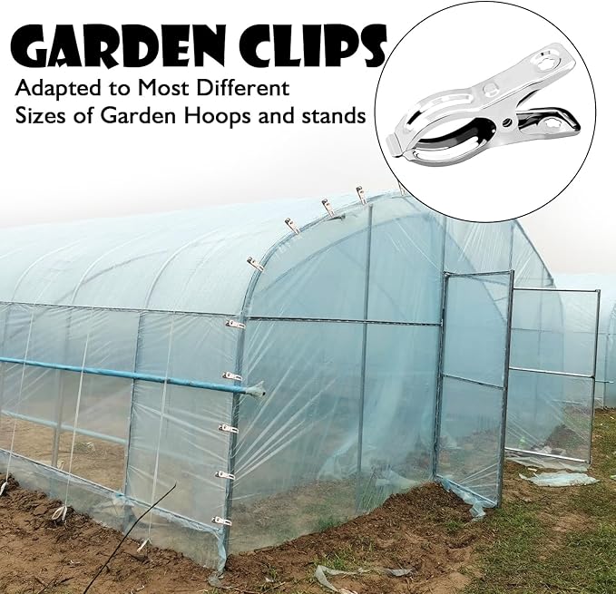 BESTEEL Upgraded 240 PCS Garden Clips, Greenhouse Clamps 100% Stainless Steel Heavy Duty Greenhuose Clips for Netting - Strong Grip to Hold Down Shade Cloth or Plant Cover on Garden Greenhouse Hoops